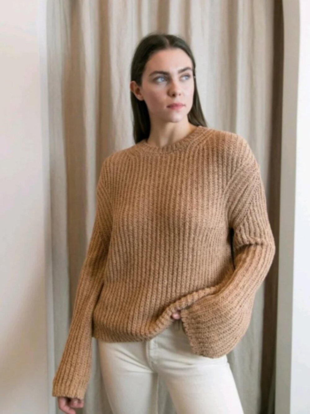 Nanushka Saio Open Back‎ Chunky Open Weave Crewneck Sweater Nude XS